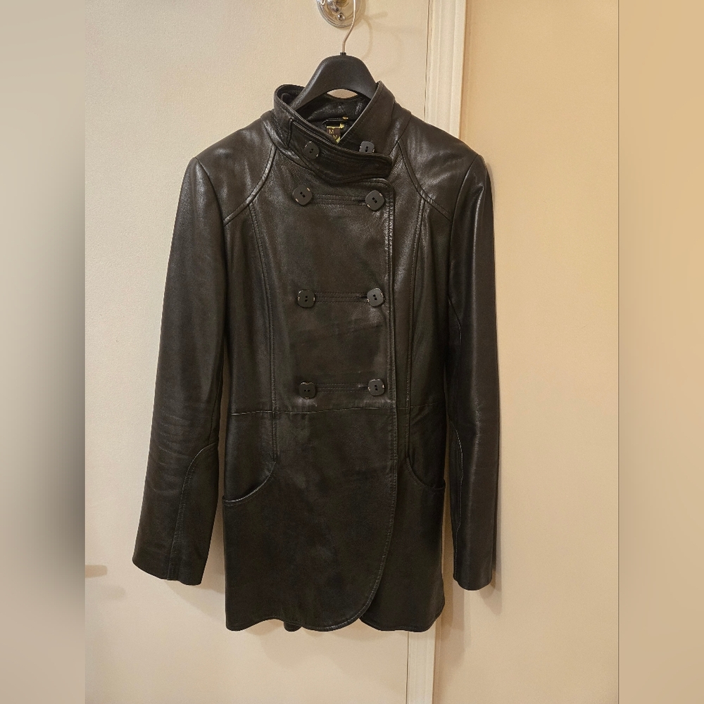 Women's Black Leather Jacket,longer back
